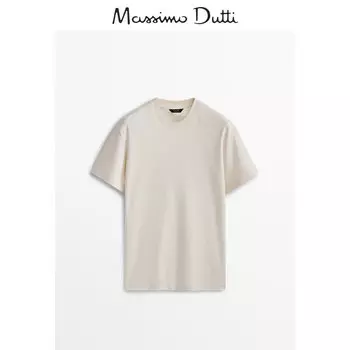 Футболка мужская Massimo Dutti с круглым вырезом и короткими рукавами, кремовый