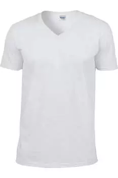 Футболка мужская мягкая Gildan с V-образным вырезом и коротким рукавом, белый