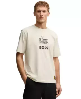 Футболка мужская NFL с золотистым принтом Hugo Boss, белый