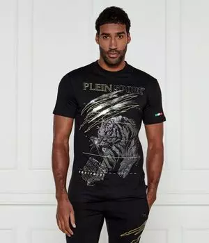 Футболка мужская Plein Sport с серебряным принтом, черный