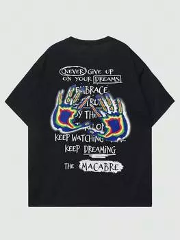 Футболка мужская Romwe Street Life Handprint с принтом и надписью, черный