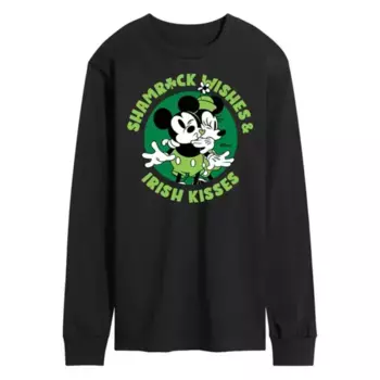 Футболка мужская с длинным рукавом "Микки и Минни Маус — ирландские поцелуи и клеверные желания" Disney, черный