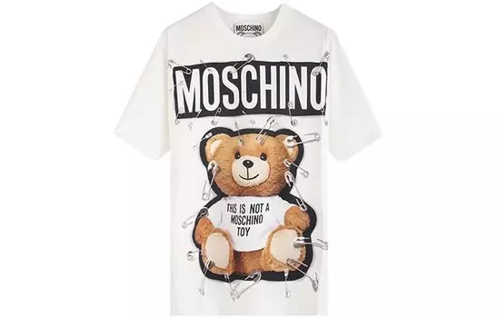 Футболка мужская с круглым вырезом и коротким рукавом Pin Bear белая Moschino, белый