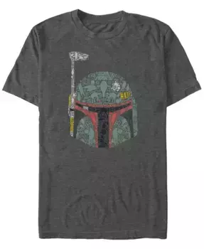 Футболка мужская Star Wars Classic Boba Fett с принтом "скрытые изображения" и шлемом, короткий рукав Fifth Sun, серый