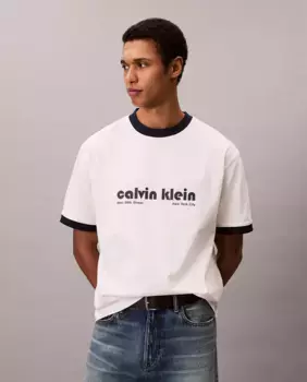 Футболка мужская свободного кроя с ретро-логотипом Calvin Klein Jeans, цвет Crudo