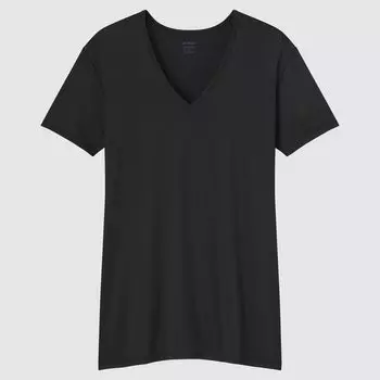 Футболка мужская Uniqlo AIRism с V-образным вырезом, черный
