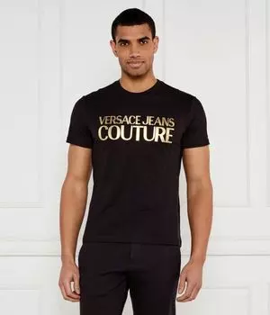 Футболка мужская Versace Jeans Couture облегающего кроя с золотым принтом, черный
