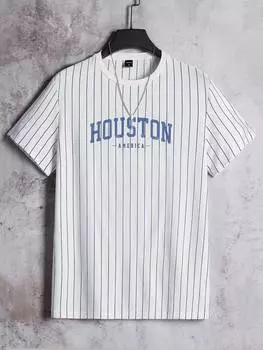 Футболка мужская в полоску Manfinity Sporsity с буквенным принтом, синий