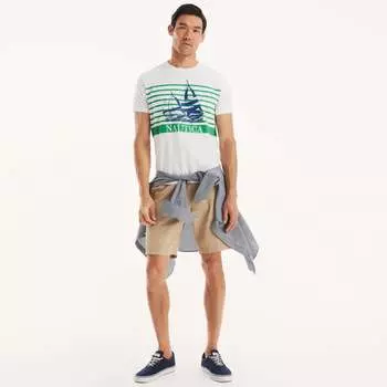 Футболка мужская в полоску с изображением парусника Nautica, цвет bright white