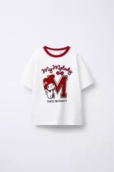 Футболка my melody and cinnamoroll sanrio flocked ZARA, белый