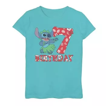 Футболка на 7-й день рождения Disney's Girls Lilo & Stitch Hula Licensed Character, цвет Tahiti Blue