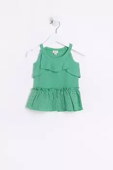 Футболка на бретельках с баской и вышивкой для девочек River Island, зеленый