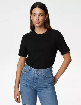 Футболка на каждый день из чистого хлопка Marks & Spencer, ирис
