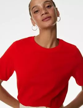 Футболка на каждый день из чистого хлопка Marks & Spencer, цвет Poppy