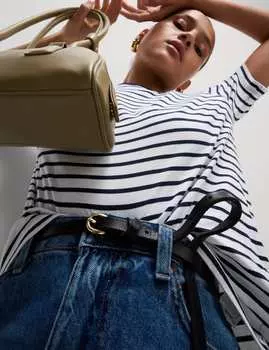 Футболка на каждый день из чистого хлопка в полоску Marks & Spencer, белый