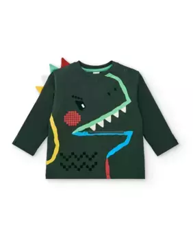 Футболка на молнии с динозавром для мальчиков Tuc tuc, зеленый