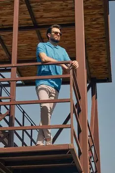 Футболка на пуговицах с воротником-поло Fullamoda, синий