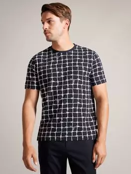 Футболка Naidow с короткими рукавами и принтом по всей поверхности Ted Baker, темно-синий/белый