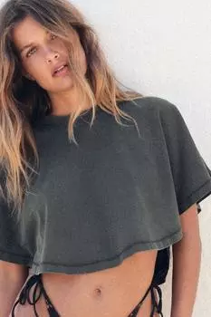 Футболка-накидка с эффектом стирки ZARA, цвет Dark grey