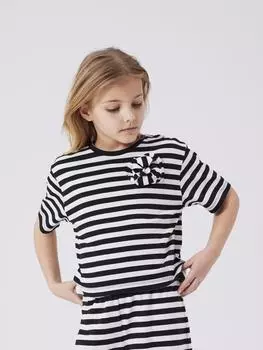 Футболка name it T-Shirt Kurzarm gestreift mit Schleife Rundhals, черный