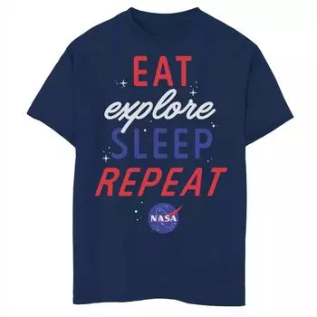 Футболка NASA Eat Explore Sleep с повторяющимся логотипом для мальчиков 8–20 лет Licensed Character