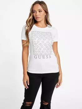 Футболка Naty с круглым вырезом и стразами Guess Factory, цвет Pure White