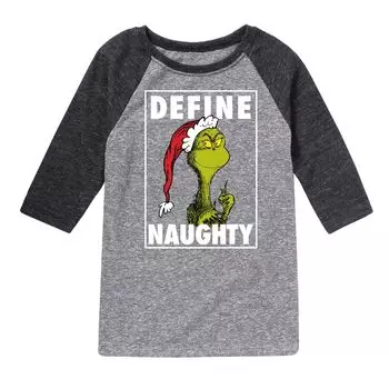 Футболка Naughty Raglan для мальчиков 8–20 лет с рисунком Dr. Seuss The Grinch Licensed Character, серый