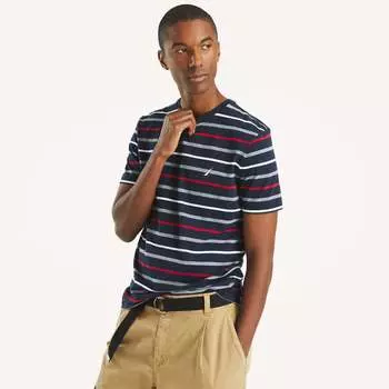 Футболка Nautica Mens Navtech Striped Crewneck, темно-синий