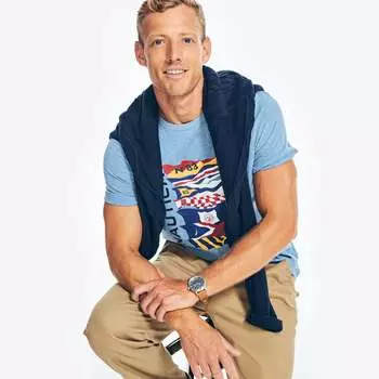 Футболка Nautica Mens Sustainably Crafted Flag Graphic, цвет deep anchor heather