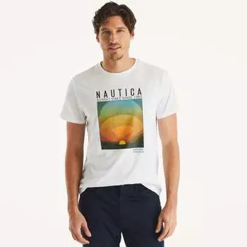Футболка Nautica Mens Sustainably Crafted Sunset Vibes с графикой, цвет bright white