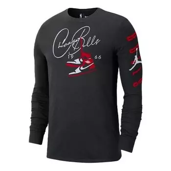 Футболка nba courtside chicago bulls с круглым вырезом, свитер с длинными рукавами, Air Jordan, черный