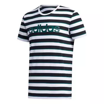 Футболка neo m esntl lg s t3 logo printing stripe sports short sleeve black Adidas, черный