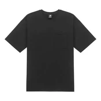 Футболка New Balance Logo Embroidered Pocket Knit Round Neck Short Sleeve Couple Style Black, черный