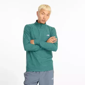 Футболка New Balance Space Dye half zip long sleeve, зеленый
