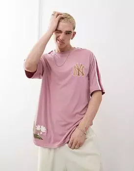 Футболка New Era NY Yankees с цветочной вышивкой розового цвета