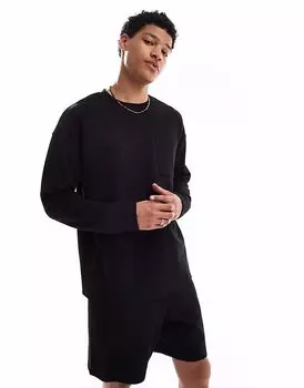 Футболка New Look с длинными рукавами и отделкой в рубчик, черная