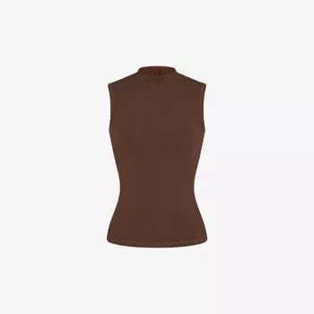 Футболка New Vintage с высоким воротником из эластичного хлопка Skims, цвет cocoa