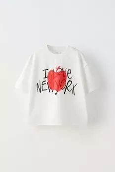 Футболка new york apple ZARA, белый