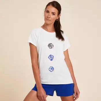 Футболка нежная йога женская белая с голубым принтом KIMJALY, белый