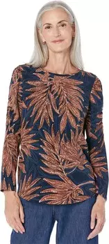 Футболка NIC+ZOE Batik Ferns Long Puff Sleeve Tee, цвет Brown Multi