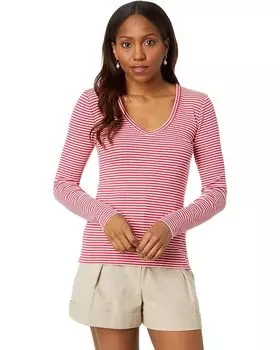 Футболка NIC+ZOE Striped Rib Knit V Neck, красный
