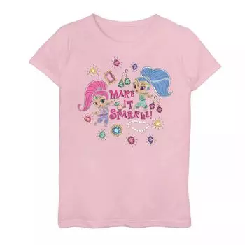 Футболка Nickelodeon Shimmer & Shine Make It Sparkle Gem Collage для девочек 7–16 лет с графическим рисунком и портретом Nickelodeon