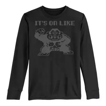 Футболка Nintendo Donkey Kong It's On Like Text Poster с длинными рукавами и графическим рисунком для мальчиков 8–20 лет Licensed Character