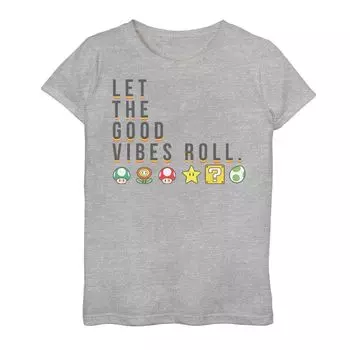 Футболка Nintendo Super Mario Items Good Vibes с рисунком для девочек 7–16 лет Licensed Character