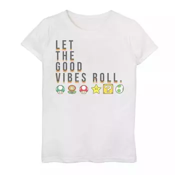 Футболка Nintendo Super Mario Items Good Vibes с рисунком для девочек 7–16 лет Licensed Character, белый
