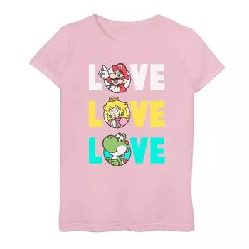 Футболка Nintendo Super Mario, Peach and Yoshi Love Stack для девочек 7–16 лет Licensed Character
