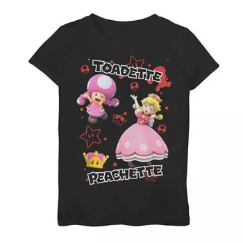 Футболка Nintendo Super Mario Peachette And Toadette для девочек 7–16 лет с изображением коллажа и портрета с графическим рисунком Licensed Character