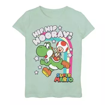 Футболка Nintendo Super Mario Toad On Yoshi Hip Hip Hooray для девочек 7–16 лет Licensed Character