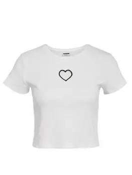 Футболка Noisy may Kurzarm Cut out Detail Rundhals Bauchfrei, белый