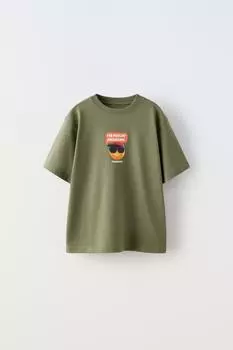 Футболка «новая моджи» ZARA, светлый хаки